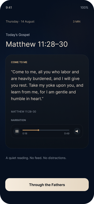 Gospelkeep Today screen showing today's Gospel reading
